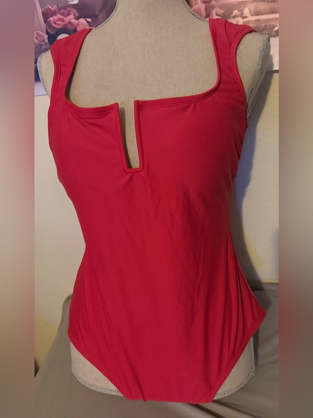 Kona Sol Red Scoop V-Notch One-Piece Swimsuit